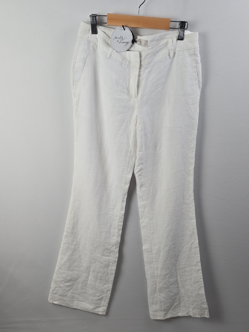 Ann Taylor Loft Sz 0 "Marisa" 100% Linen Off White Casual Pants Vacation Leisure